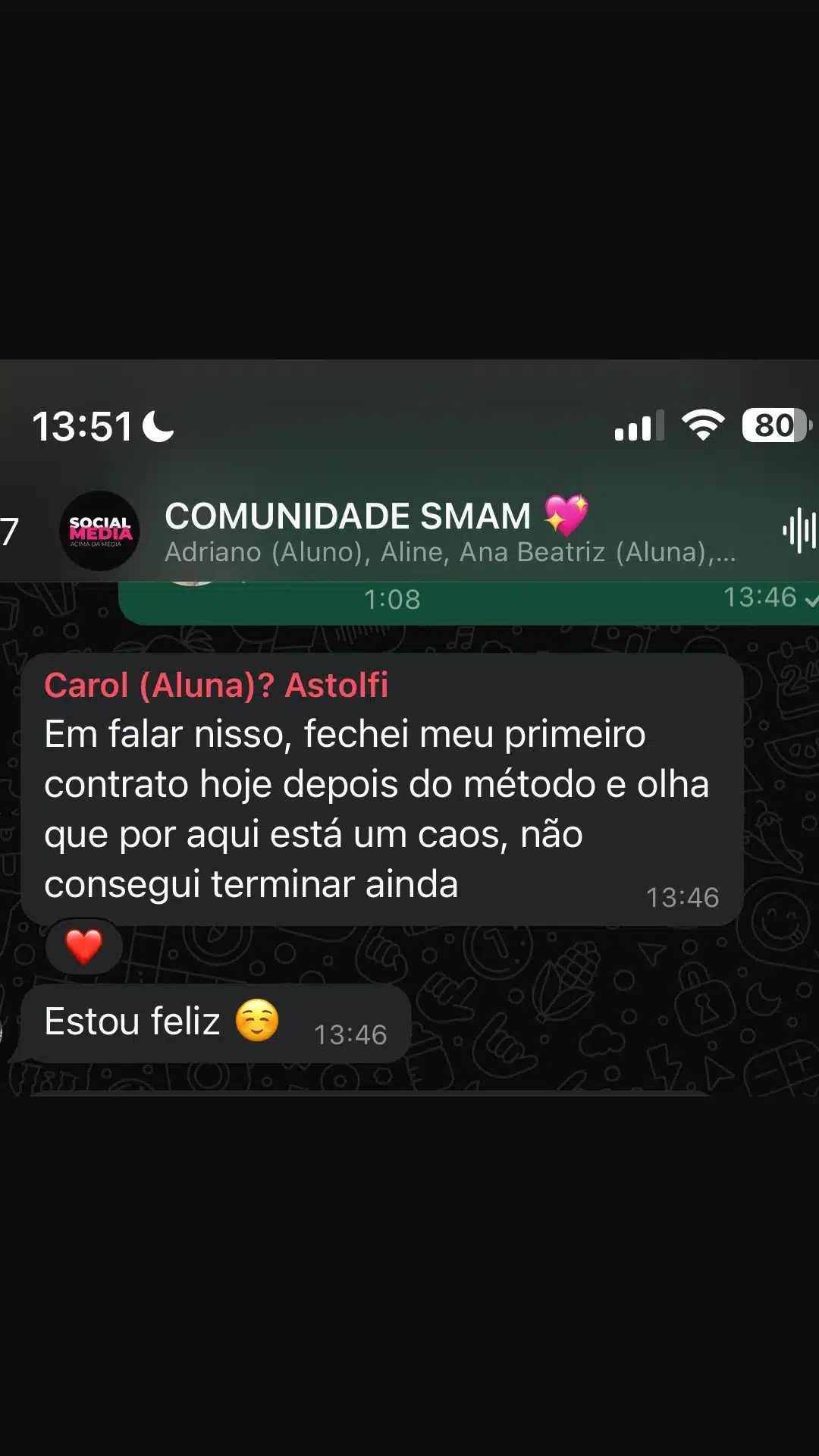 Print de resultado de aluno da Comunidade SMAM