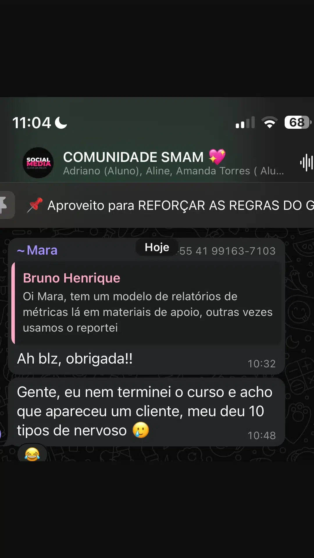 Print de resultado de aluno da Comunidade SMAM