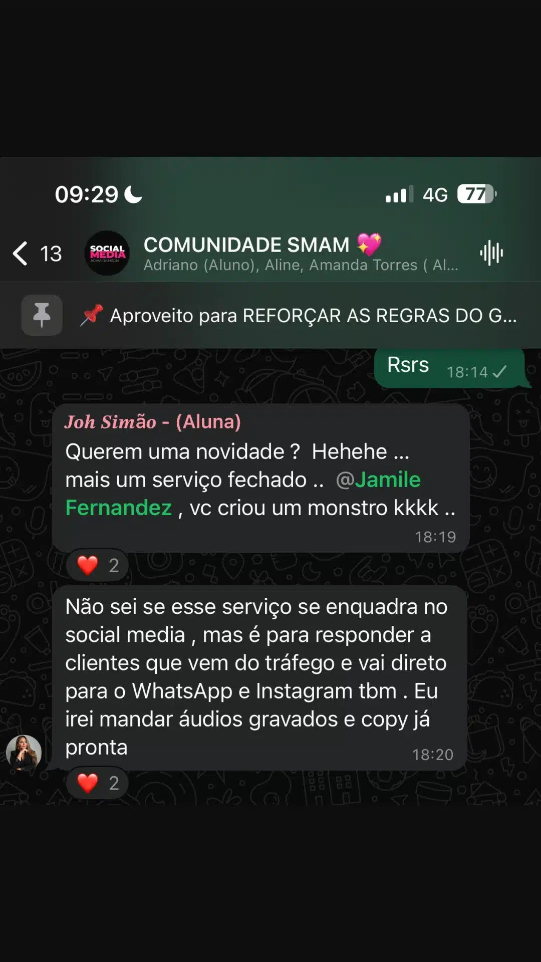 Print de resultado de aluno da Comunidade SMAM