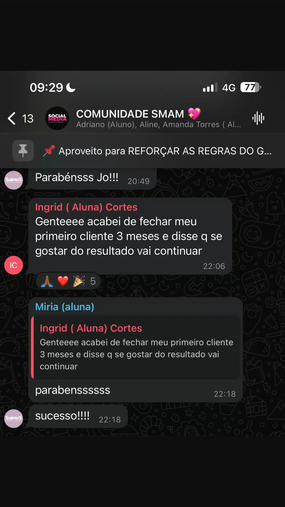Print de resultado de aluno da Comunidade SMAM