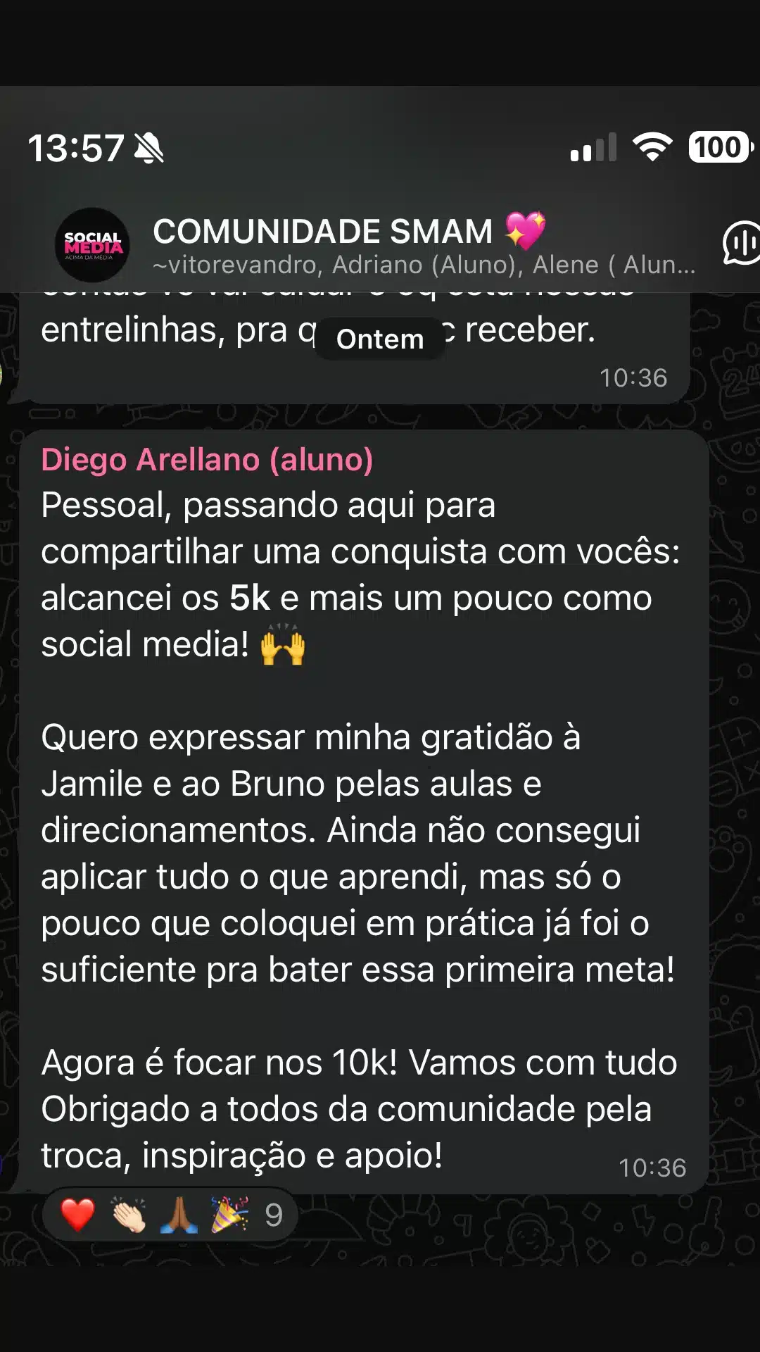 Print de resultado de aluno da Comunidade SMAM
