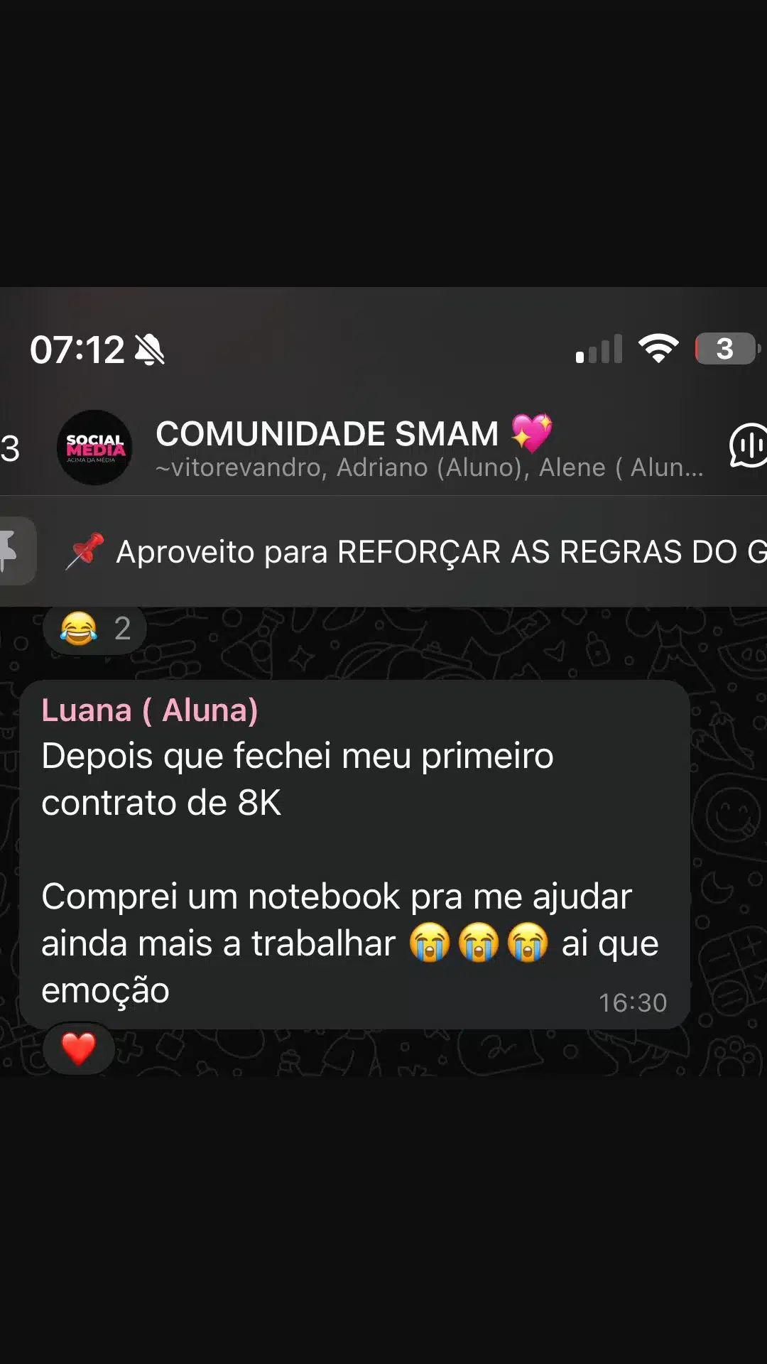 Print de resultado de aluno da Comunidade SMAM