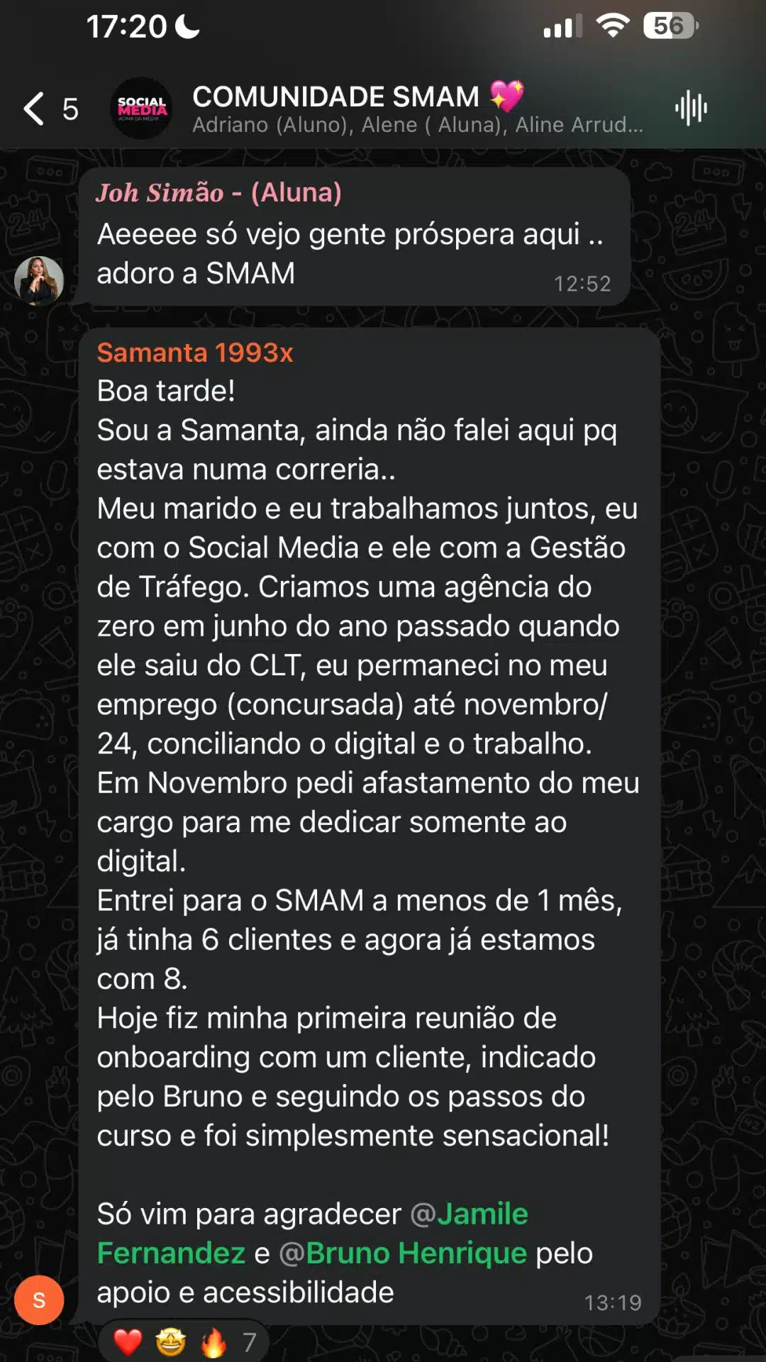 Print de resultado de aluno da Comunidade SMAM